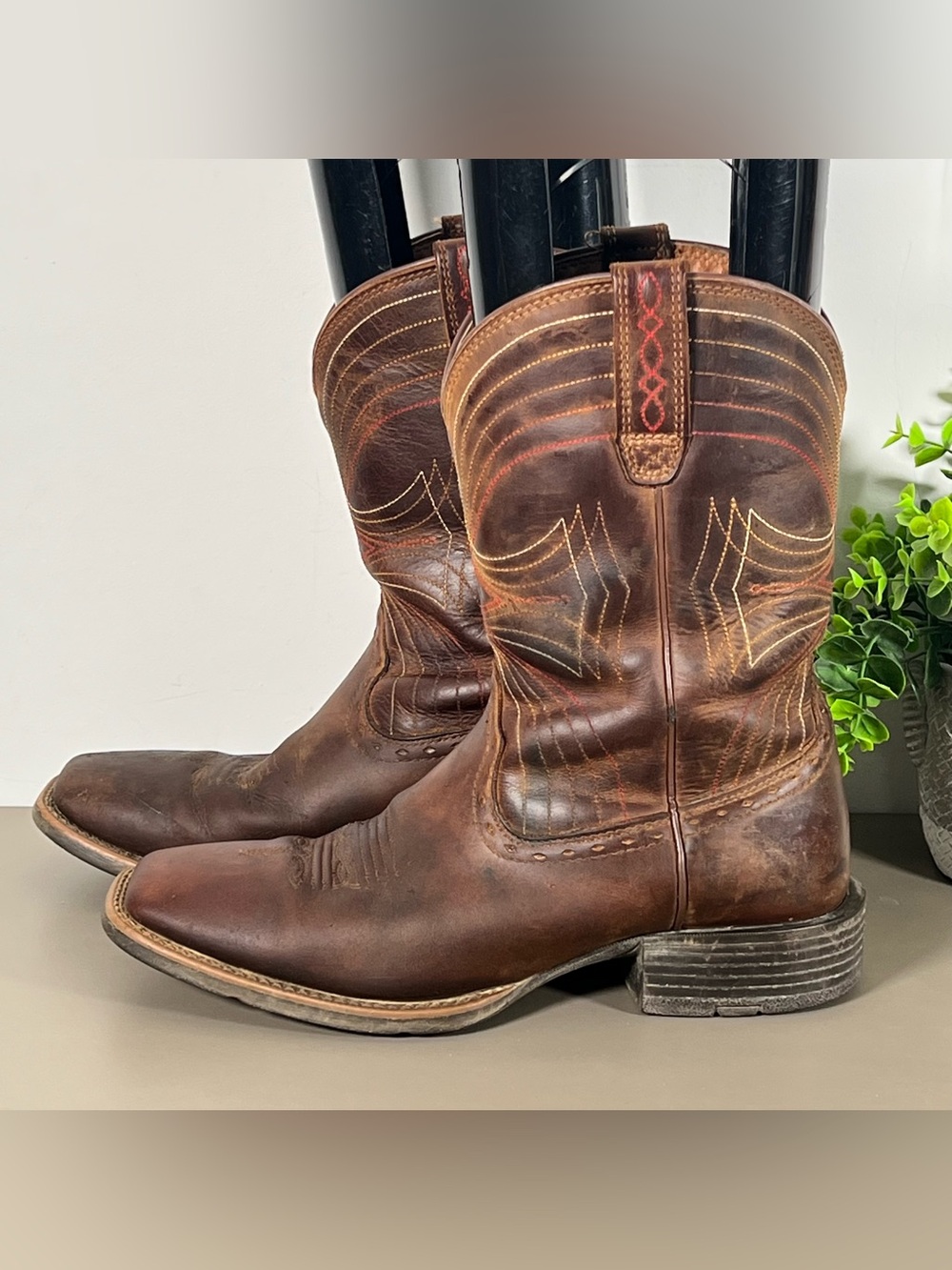 Ariat Sport Wide Square Toe Brown Leather Cowboy Boot Men’s Size 9